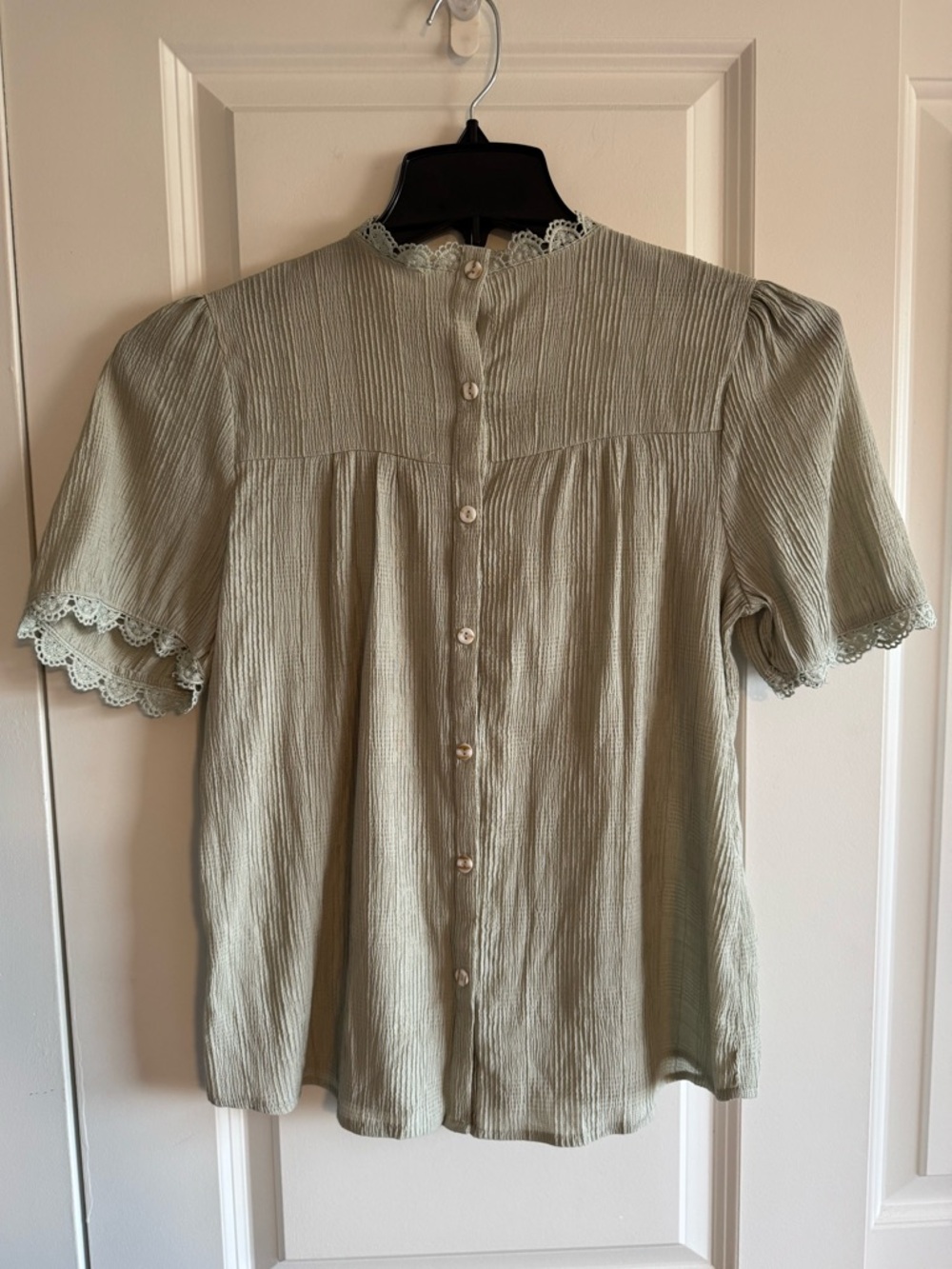 Elegant Lace Trim Blouse - Green - Picture 3 of 10